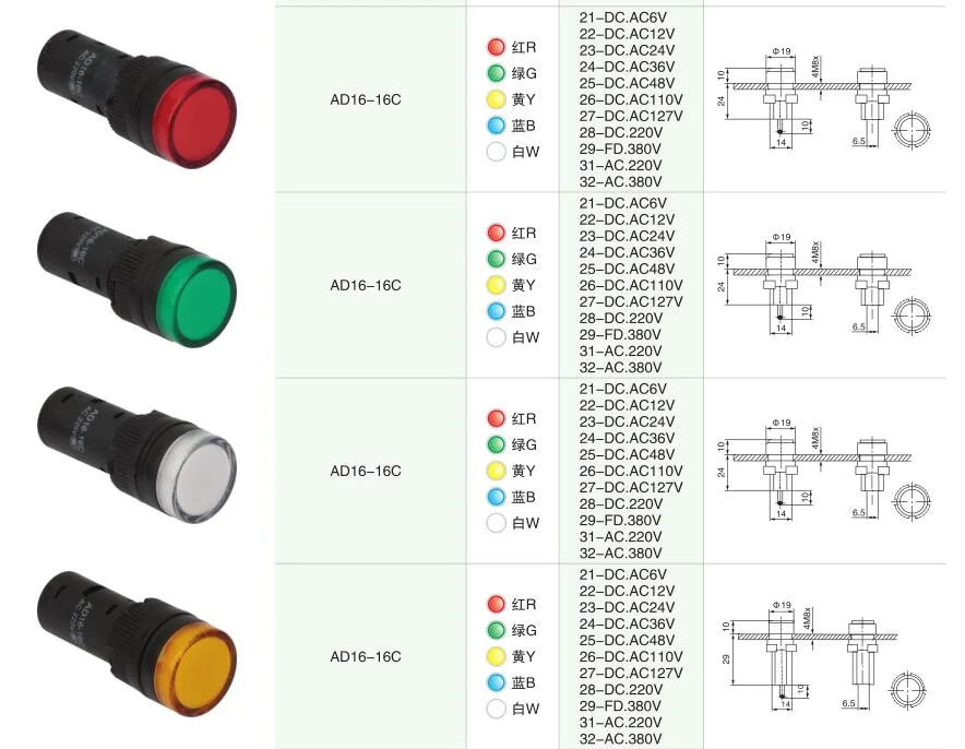 Xb2/Lay37/Lay38 1no1nc Emergency Stop Button/Momentary LED Mechanical Push Button Switch 220V